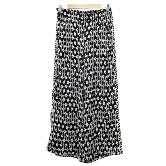 Max Studio Wide Leg Pants Black Cream Pop Surf Geo Print Women’s Size Medium - Picture 2 of 12